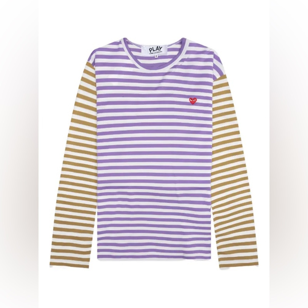 NWT Comme des Garcons Play Purple & Tan Striped Long Sleeve Tee Men’s M Ret $144
